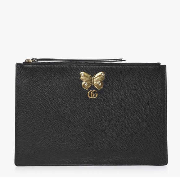 Gucci Pebbled Calfskin Butterfly Clutch in Black - Picture 1 of 8